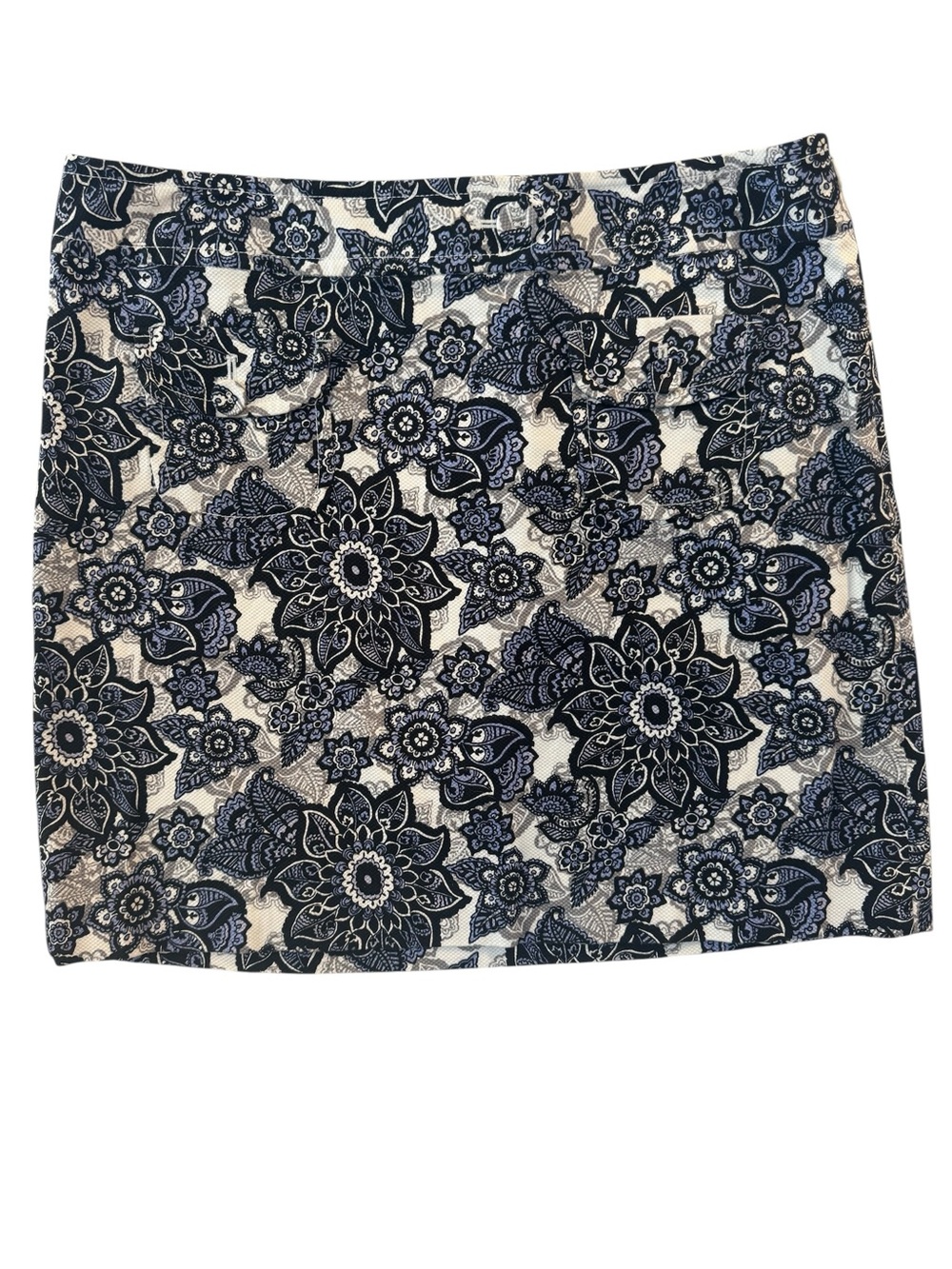 Loft Blue White Gray Floral Print Mini just above Knee Skirt size 12